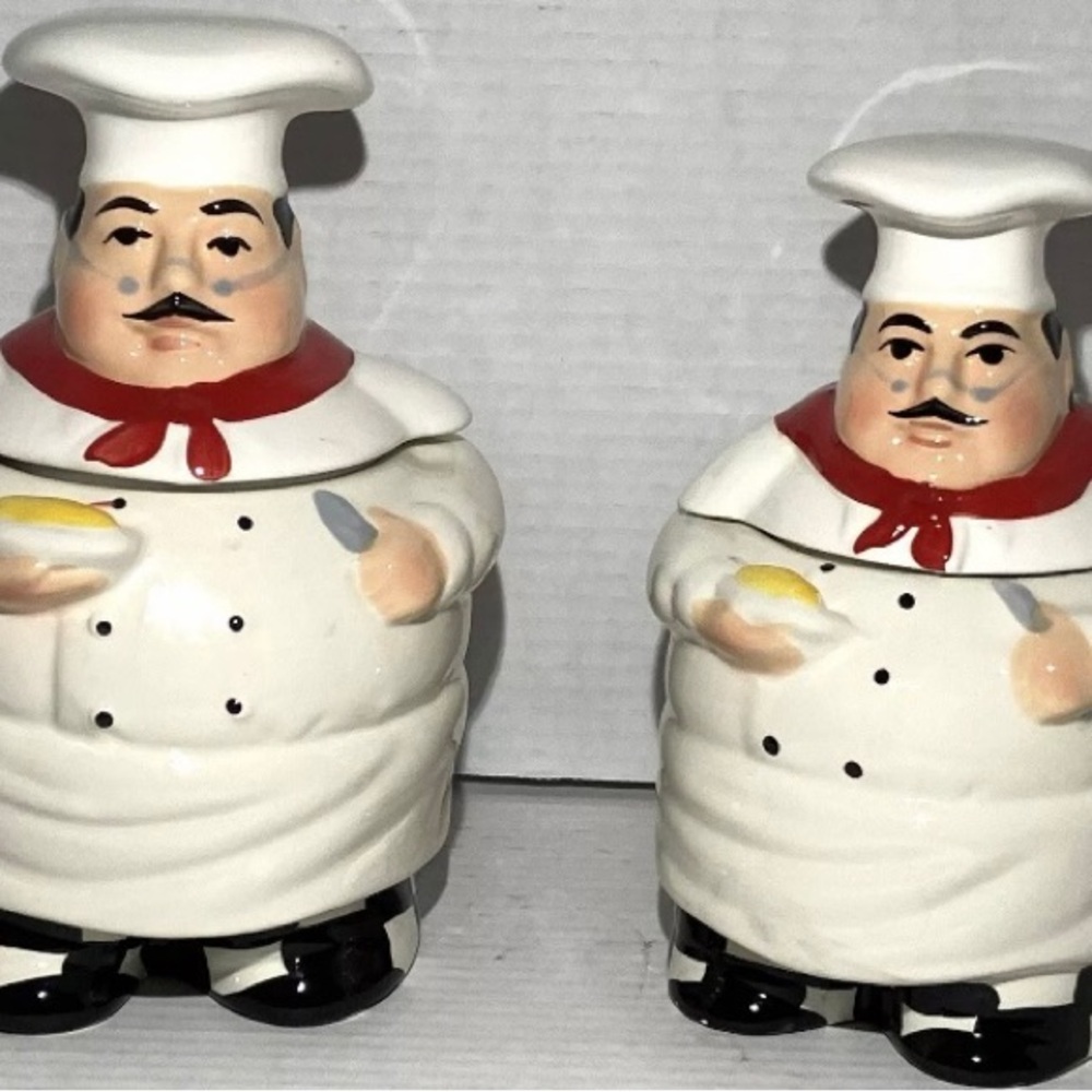 Set Of 2 Vintage Casa Vera Chef Ceramic Storage Containers Cookie Jars By Ganz